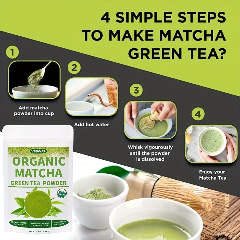 Step-by-step guide to making matcha green tea with VBWAP organic matcha powder.