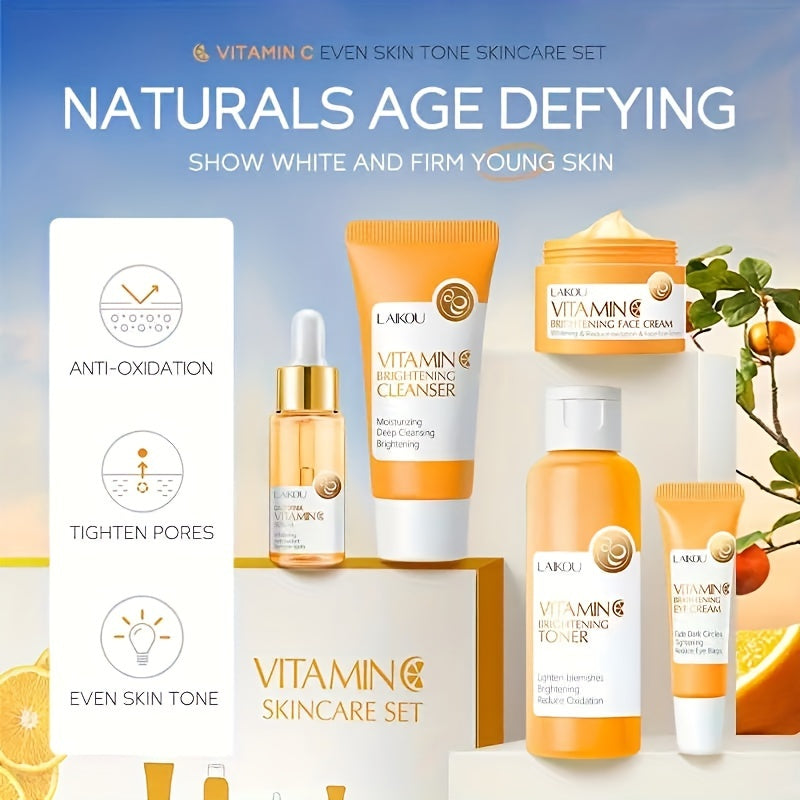 Vitamin C skincare set product lineup showing all five bottles