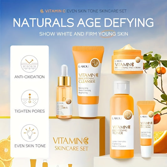 Vitamin C skincare set product lineup showing all five bottles