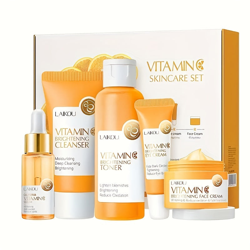 Five-piece vitamin C skincare set with cleanser toner serum eye cream and moisturizer