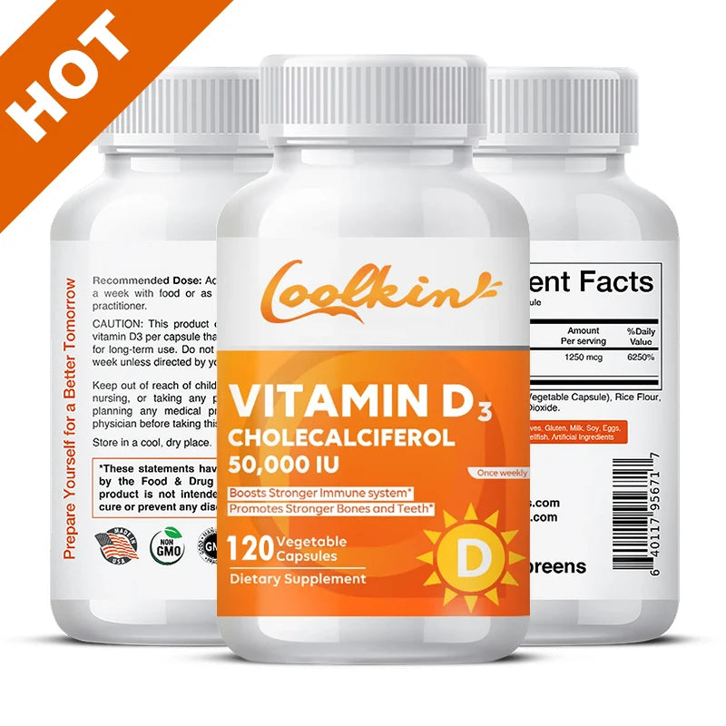 Two bottles of Coakkin Vitamin D3 supplement on a white background