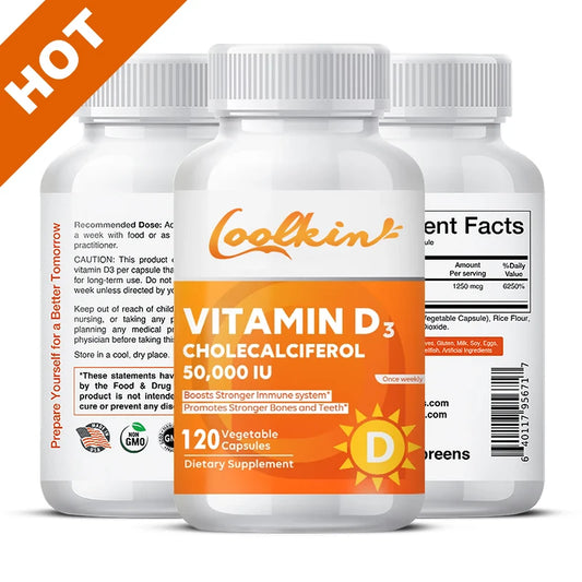 Two bottles of Coakkin Vitamin D3 supplement on a white background