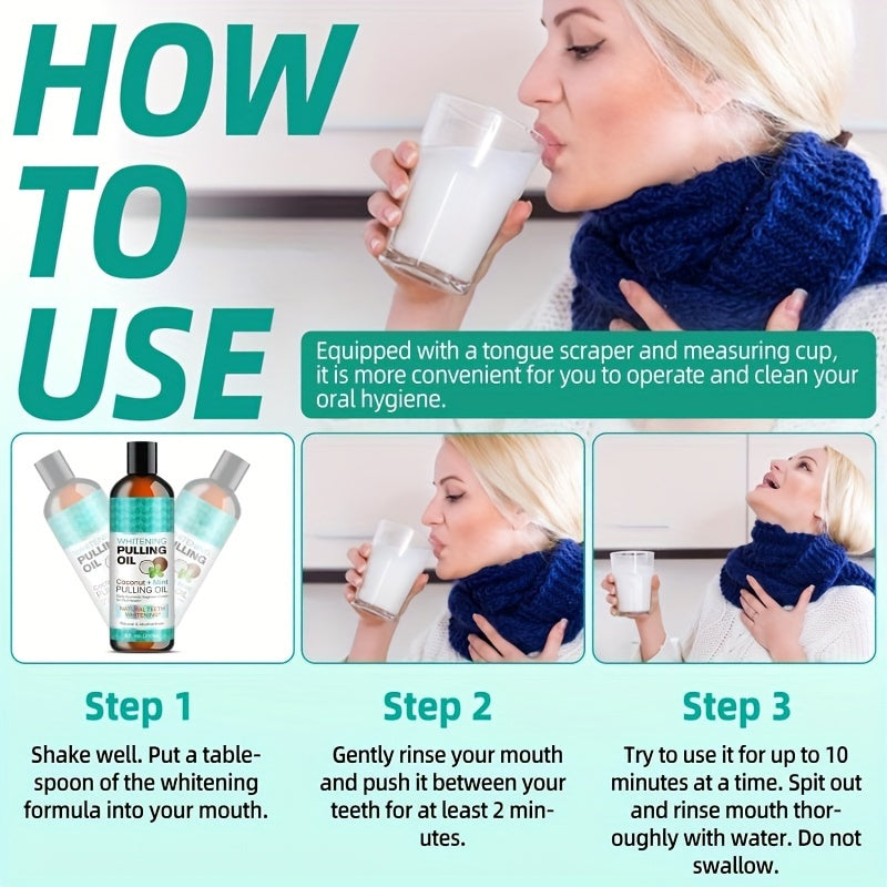 Instructions on how to use a mouthwash product with images and text.